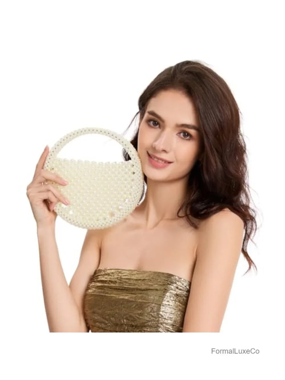 Handmade Pearl Beaded Clutch Top Handle Small Evening Bag
